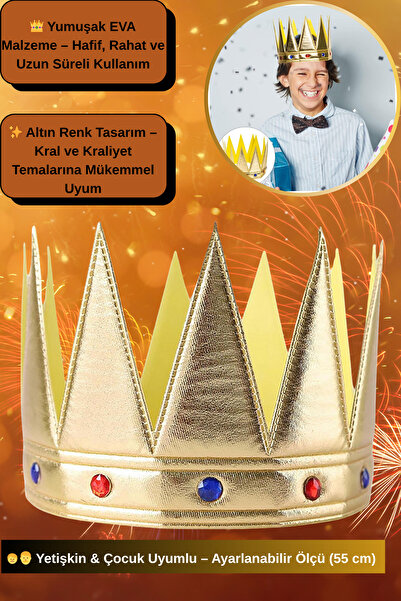Tamsena Store Altın Renk Eva Yumuşak Kral Tacı – Kraliyet Tarzında Işıltılı Ş...