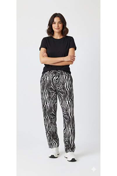 BİLGENS BUTİK Women's Zebra Pattern Plus Size Seasonal Trousers