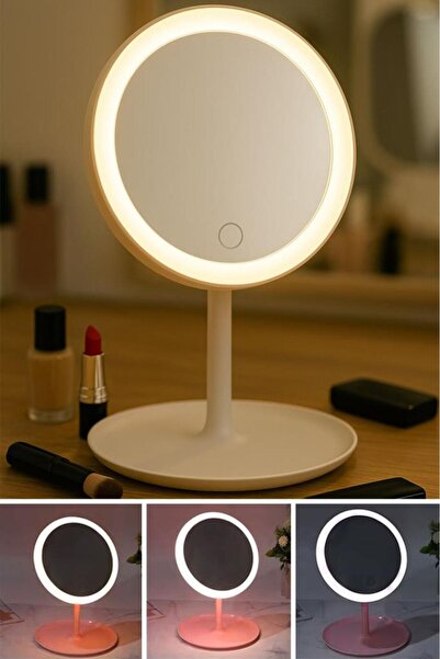 DEMPOWER Yuvarlak Şekilli Dokunmatik LED Işıklı Makyaj Aynası BEYAZ RENK