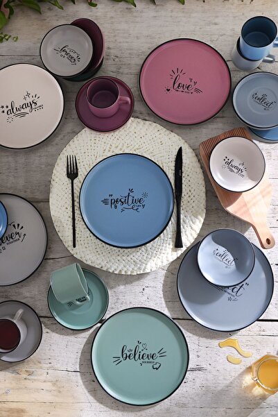 Keramika Rainbow Motto Breakfast Set 24 Pieces for 6 People