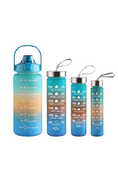M&B WATER BOTTLE 4 Pack Gradient Sports Water Bottles Set with Time Markers, Leakproof Lid, BPA Free for Gym & Travel