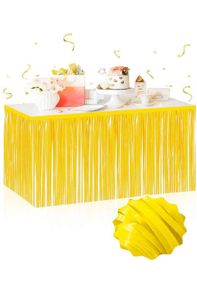 ZERO LAND Mtxdpn Self-Adhesive Macaron Yellow Tassel Table Skirt – 75 X 275 cm (101100) Party Decoration