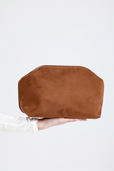 HEYBE'S Heybes Kadın Taba Kahve Süet Clutch El Çantası