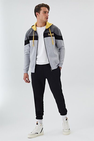 Lee Cooper Vıctor Erkek Kapüşonlu Sweatshırt Gri Melanj