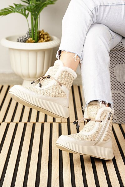 Nstil Καθημερινές γυναικείες μπότες χιονιού Γούνινο κορδόνι με φερμουάρ λουστρίνι Άνετο ψηλό παχύ οδοντωτό μποτάκι 77546