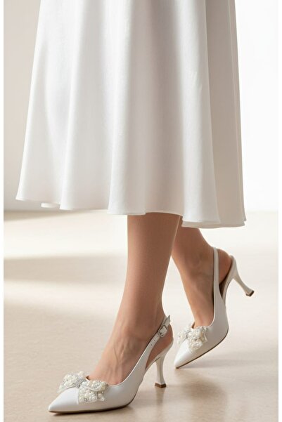 ŞAH Arkası Açık İnci Taşlı Gelinlik Nikah Abiye Ayakkabı