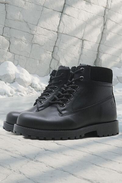 Rakerplus Справжня шкіра Чорні з блискавкою Зимові дитячі черевики