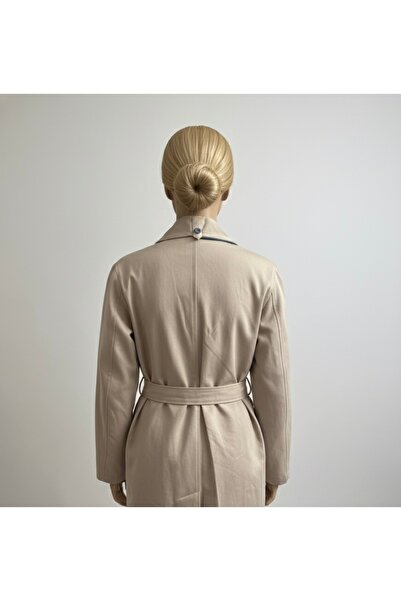 Glaura Fashion Modern Kesim Bej Uzun Trençkot