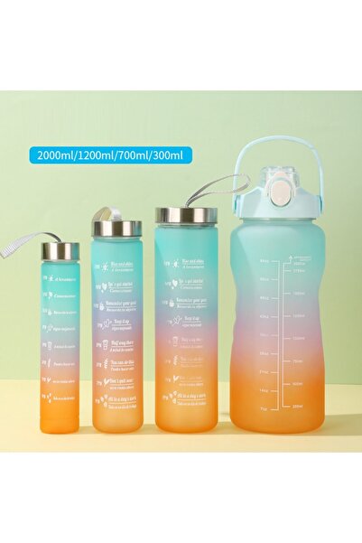 M&B WATER BOTTLE 4 Pack Gradient Sports Water Bottles Set with Time Markers, Leakproof Lid, BPA Free for Gym & Travel