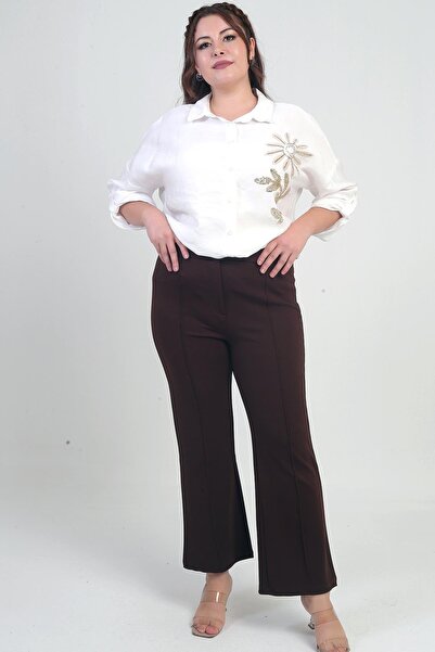 By Saygı Women's Elastic Waist, Full Length, Lycra Knitted Crepe, Striped, Plus Size Palazzo Pants