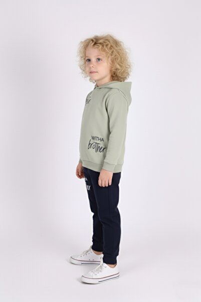 Mnk Baby&Kids Ανδρική παιδική φόρμα με στάμπα με κουκούλα - MNK0627 KHAKI