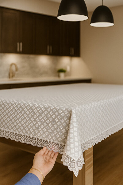 Rona Home Față de masă de lux gri cu detalii din dantelă, cu model elegant, țesătură impermeabilă, decor elegant pentru vesela