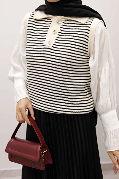 Tesettür Dünyası Striped Knitwear Sweater Tsd250239 Beige