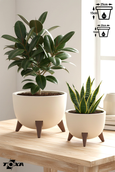 ToXA 2 Boy Ayaklı Saksı Seti Drenajlı Süzgeçli Plastik Çiçek Saksısı Set