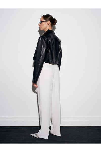 Dilvin 7954 Yüksek Bel Pileli Palazzo Pantolon-Ekru