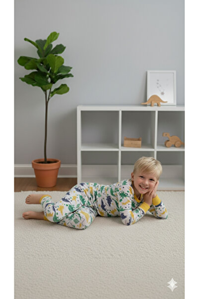 ROSAMİNA Set de pijamale pentru băieți, 100% bumbac, cu model de animale, culoare albă