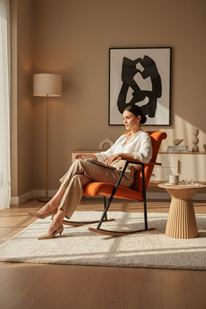 KANEPY Premium Ahşap Sallanan Sandalye | Modern Tv ve Dinlenme Koltuğu | Ergo...