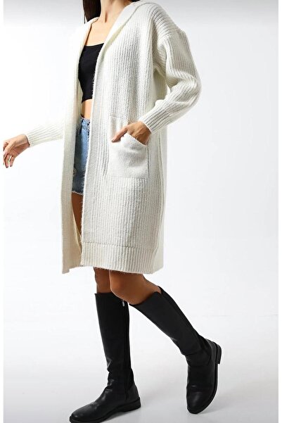 URUMDAY Kadın Kapüşonlu Cepli Uzun Hırka