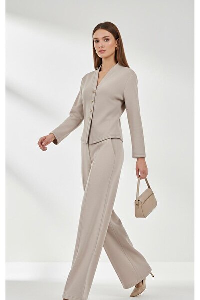 La Sarta Curtain Set Buttoned Fleece-Lined Beige 3-Piece Set