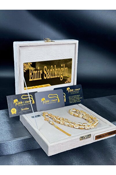 Tesbih-i Hazır Tesbihçilik Çift Sertifikalı Özel Renk Altın Parçacıklı Özel Üretim 14 Ayar Altın Kaplama Püsküllü Tesbih