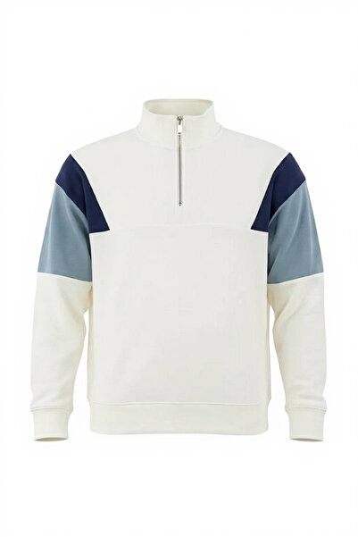 Valiberta Мъжка овърсайз пуловер от плетене Селоник - с гарнитури на ръкавите, екрю