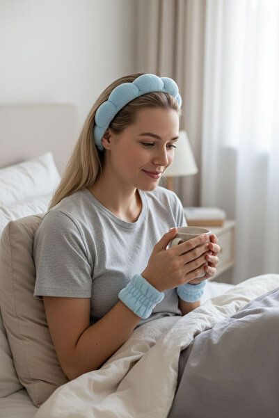 KANİNCHEN طقم تاج مكياج للسبا من القماش المنحني للسيدات وسوار لغسل الوجه