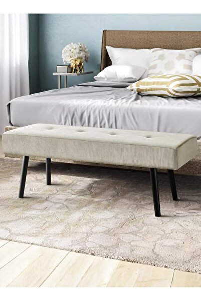 ESMART Modern Design Velvet Upholstered Ottoman Bench - End of Bed Bench, Shoe Changing, Off-White -120cm