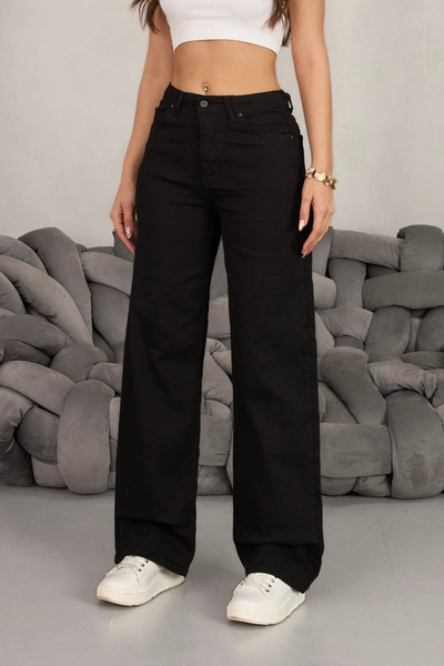 BİKELİFE Women's Black Wide Leg Palazzo High Waist Trousers