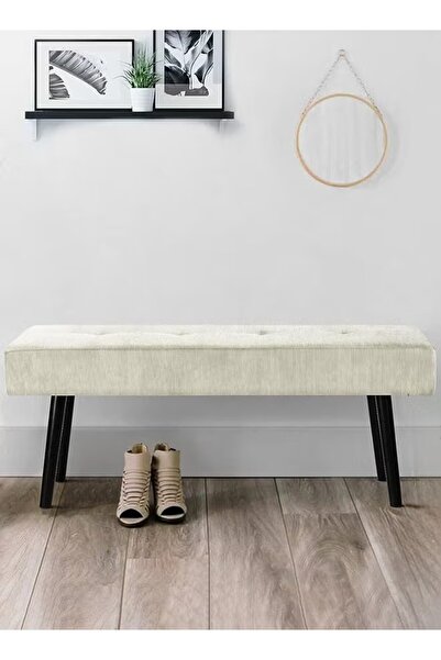 ESMART مقعد عثماني بتصميم عصري من المخمل المنجد، أرجل فولاذية، لون أبيض عاجي - 100 طول × 45 ارتفاع × 36 عمق × 13 سم