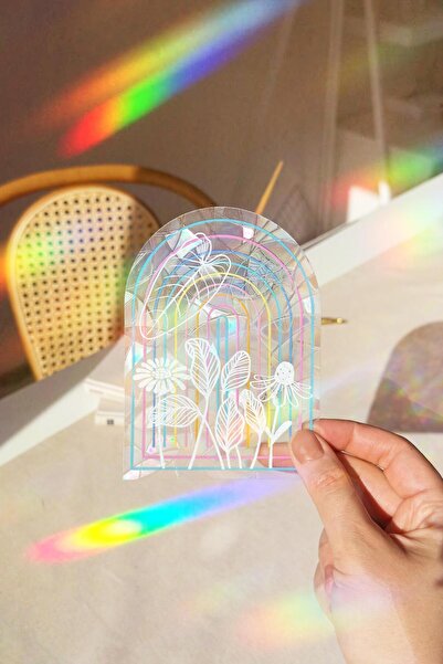 Buka Shops Holografik Botanik Çizgiler Gökkuşağı Sun Catcher - Sanatsal Pencere Filmi
