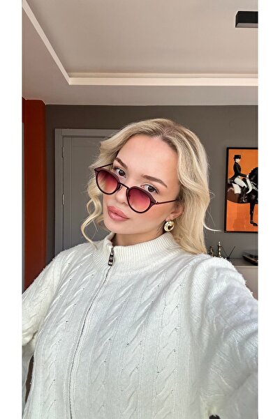 TomyHelf Uv400 Korumalı Bordo Çerçeve Degrade Kırmızı Cam Oval Kadın Güneş Gözlüğü