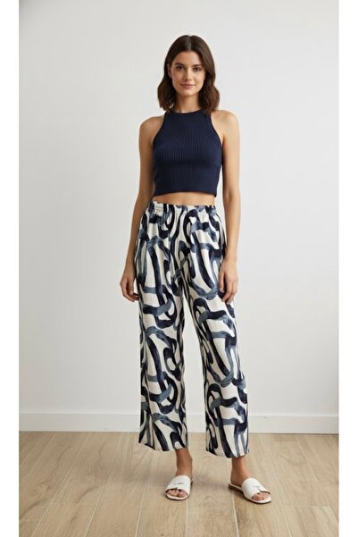 BİLGENS BUTİK Women's Summer Relaxed Cut Patterned Woven Pants