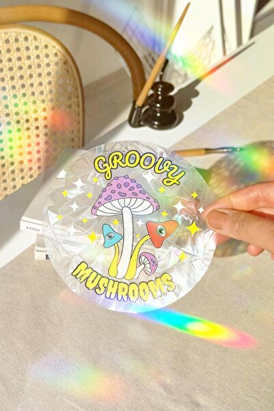 Buka Shops Holografik "Groovy Mushrooms" Sun Catcher - Retro Pencere Filmi