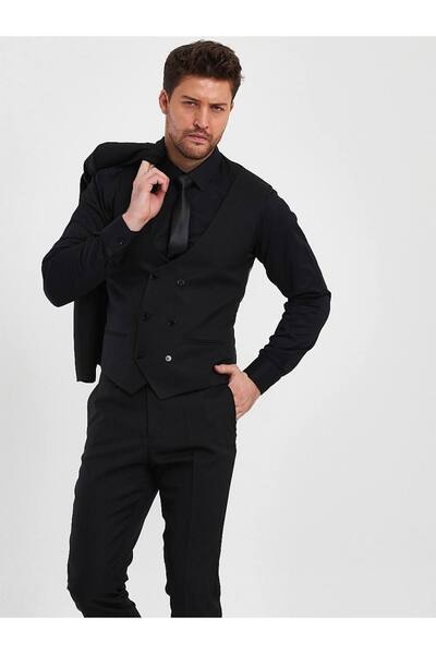 Terziayhan Full Set Black 5 Button Vest Slimfit Suit.