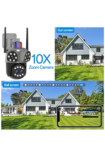 Midcom Orino 4 Lens 8MP 10X Zoom Akıllı Kamera Gece Görüş Uzak İzleme 360° Hareketli WiFi Waterproof