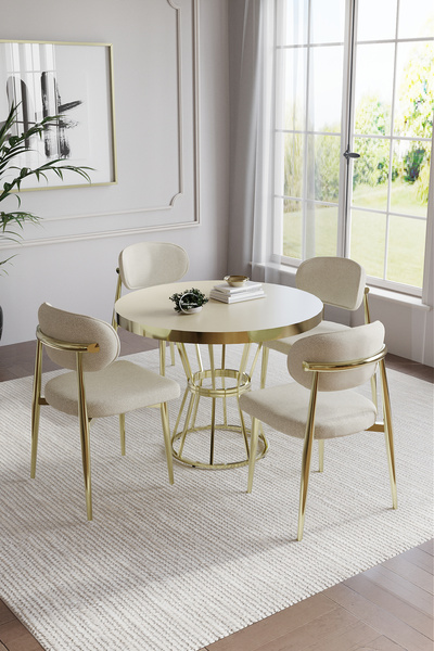 BY ORHAN GÜZEL Royal Mutfak Yemek Masası Takımı-4 Kişilik yuvarlak Mutfak Mas...