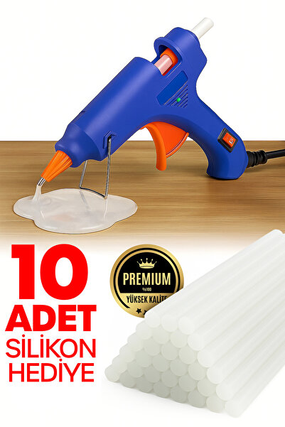 HKM Ticaret 20 Watt Sıcak Silikon Tabancası Şeffaf Mum Yapıştırıcı Tabanca 10 Adet 15 cm Çubuk Silikon Hediye