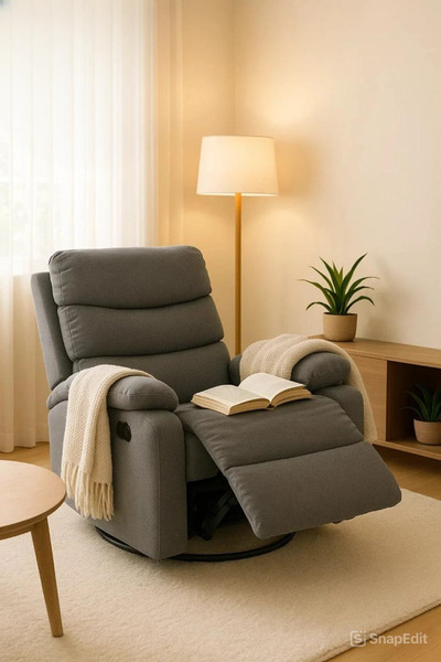 Arnohome Gray recliner chair with cup holders - soft fabric, swivel and recline