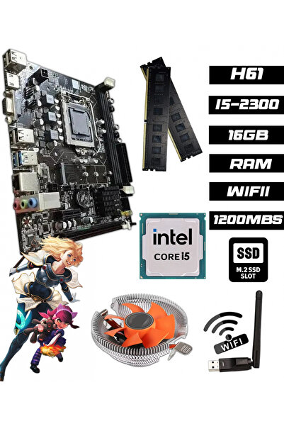 jetucuzal B12868 i5-2300 3.60GHz 16GB RAM H61 1200Mbps WiFi CPU Fan Bundle Anakart Komple SET