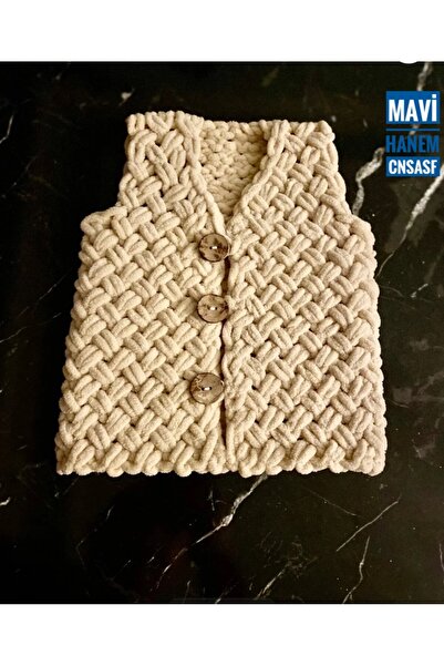 CNSASF Bebek Yelek Patik Bere Takımı / Puffy El Örgüsü 3’lü Set