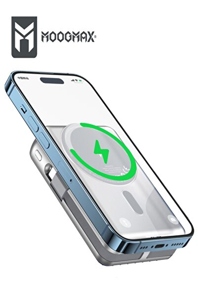 MOOGMAX Trunk 10000mAh Magnetic Power Bank with 22.5W Fast Charging and 2 Built-in Cables, Supports 15W Wireless Charging – Silver