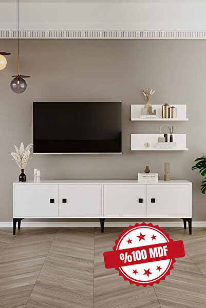 Happylife Furniture Design %100 Mdf Tv Ünitesi 180 Cm - Raflı Tv Sehpası Kırı...