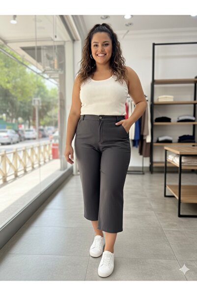 YONGA'S BUTİK Mumlu Mat Midi Pantolon Bol Paça Pantolon Midi Pantolon