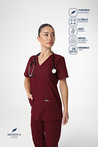 Silvatica Premium Workwear Kadın V Yaka Üst | Premium Medikal Scrubs Hemşire ve Doktor Forması Hastane Üniforması Cerrahi