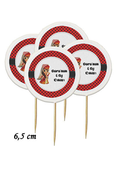 BEYHAN BAYHAN 10 Adet Kişiye Özel Yuvarlak Bayraklı 6 Ay Kınası Pasta Kürdanı...