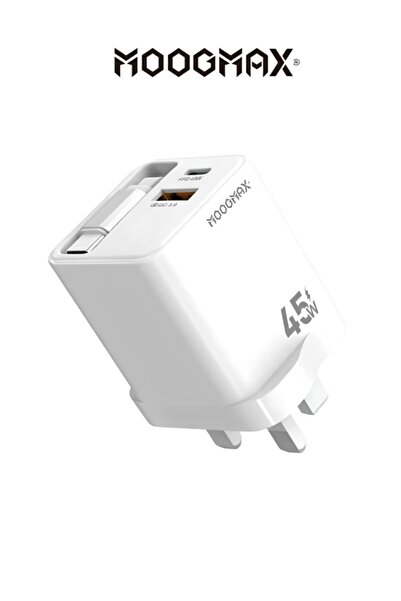 MOOGMAX راس شاحن بسلك تايب سي مدمج، بقدرة 45 واط، بمنفذين (شاحن تايب سي PD) & (USB)، يدعم شاحن ايفون تايب سي