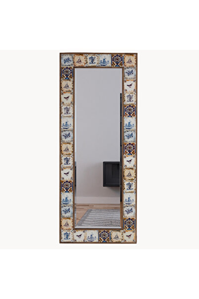 bluecape Selanik Etnik Çini Seramik Ceviz 60x148 cm Doğal Ağaç Çerçeveli Duva...