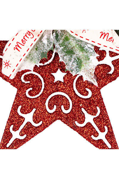 Herdekora Χριστουγεννιάτικο στολίδι, Αστέρι, Χριστουγεννιάτικο διακοσμημένο, Ασημί, Κόκκινο - 10x13 cm