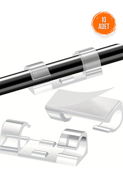 Factorial Yapışkanlı Kablo Düzenleyici 10 Adet Tutucu Klips Tv Kablo Sabitleyici Ofis Aksesuar Cırt Kelepçe