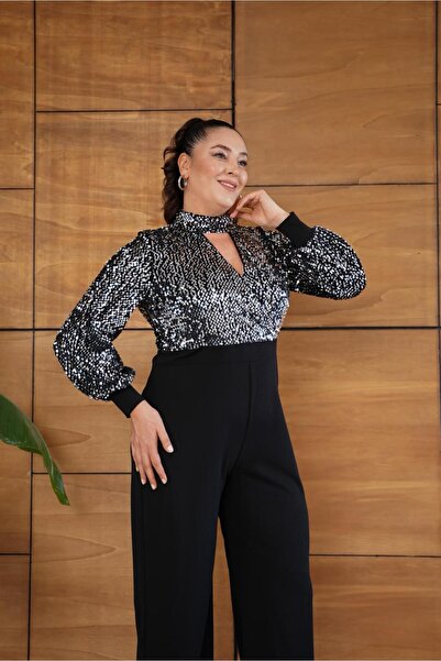 Butik Nilyam Γυναικεία φόρμα βραδινού φόρεμα με κέντημα με παγιέτες με μεγάλο μέγεθος Half Fisherman 24174